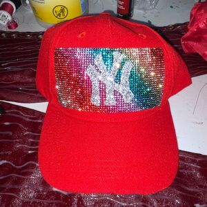 Red Rhinestone Baseball Cap Adjustable Velcro Strap Unisex NWOT Streetwear